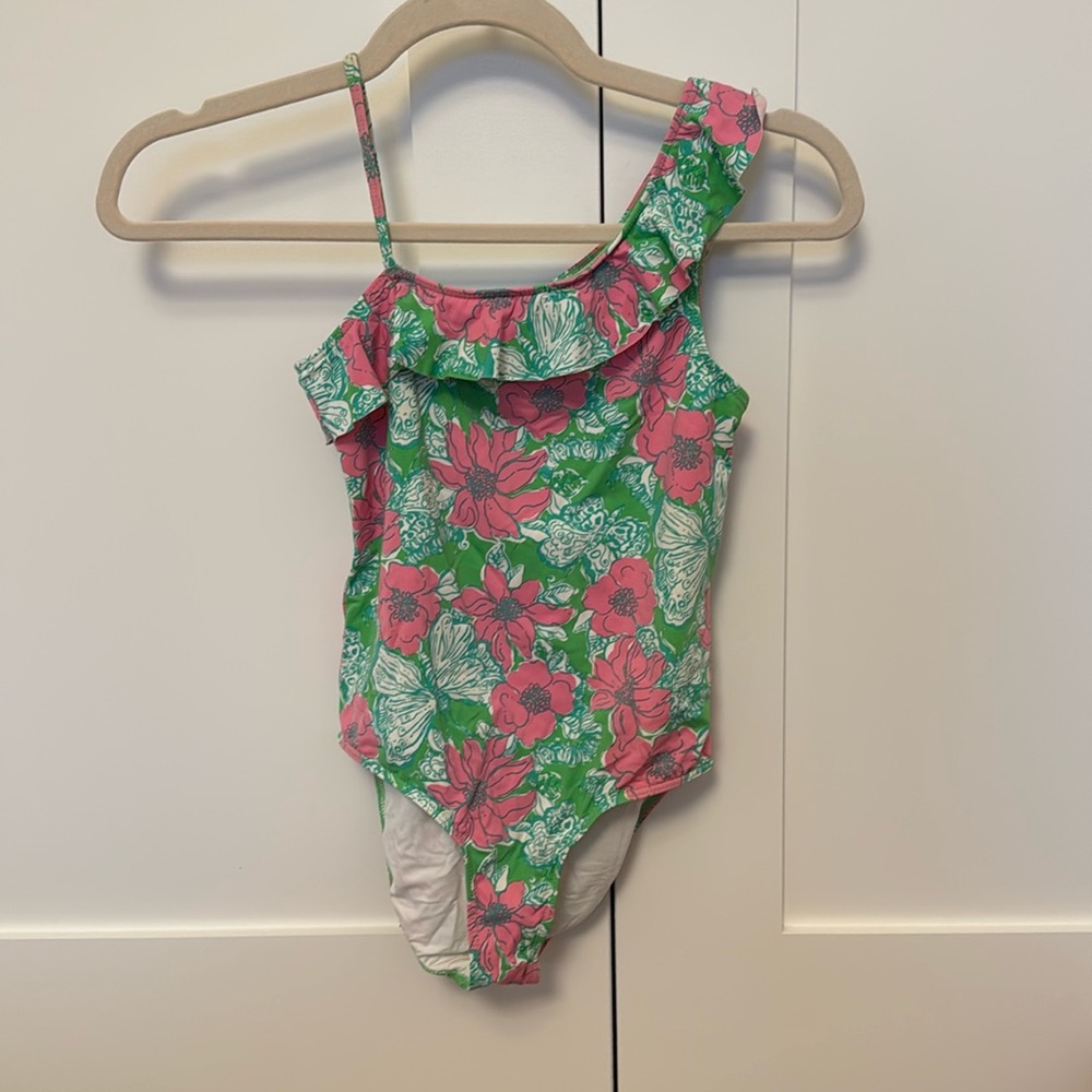 Lilly Pulitzer pink and Green girls swimsuit.